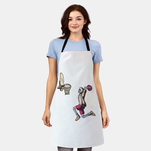 ハロウィーンスケルトンバスケットボールプレーヤーのコスチュームスカル エプロン (着用した状態)