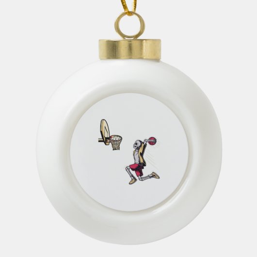 ハロウィーンスケルトンバスケットボールプレーヤーのコスチュームスカル セラミックボールオーナメント (正面)