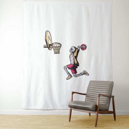 ハロウィーンスケルトンバスケットボールプレーヤーのコスチュームスカル タペストリー (インサイチュ)