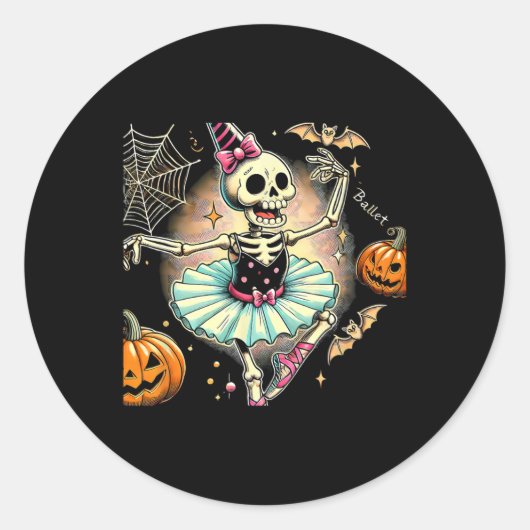ハロウィーンスケルトンバレエ踊りバレリーナ ラウンドシール (正面)
