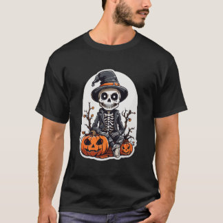 ハロウィーンスケルトンパンプキンウィッチアート Tシャツ