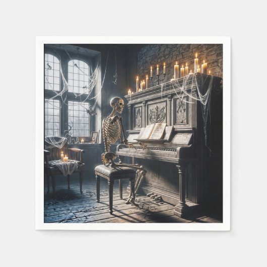 ハロウィーンスケルトンピアニスト スタンダードカクテルナプキン (正面)