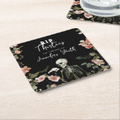 ハロウィーンスケルトンピンクフローラ40th誕生日パーティー スクエアペーパーコースター (アングル)