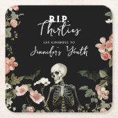 ハロウィーンスケルトンピンクフローラ40th誕生日パーティー スクエアペーパーコースター (正面)