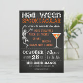 ハロウィーンスケルトンブラックオレンジパーティの招待状 招待状 (スタンド正面)