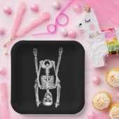 ハロウィーンスケルトンヘッドスタンド ペーパープレート (パーティー)