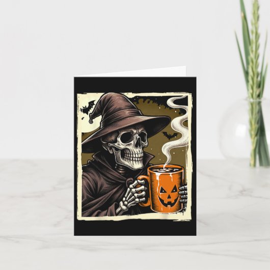 ハロウィーンスケルトンホットココアデッド不気味インサイド カード (正面)