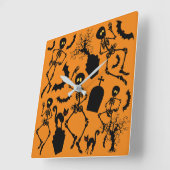 ハロウィーンスケルトンマカブレダンス スクエア壁時計 (傾斜)