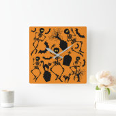 ハロウィーンスケルトンマカブレダンス スクエア壁時計 (ホーム)