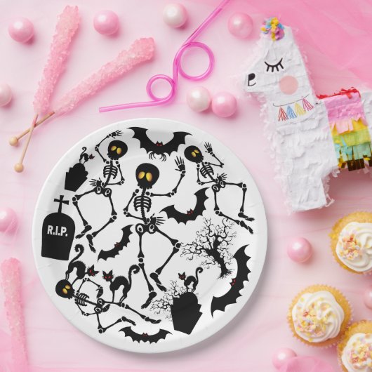 ハロウィーンスケルトンマカブレダンス ペーパープレート (パーティー)