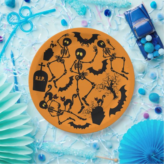 ハロウィーンスケルトンマカブレダンス ペーパープレート (パーティー)