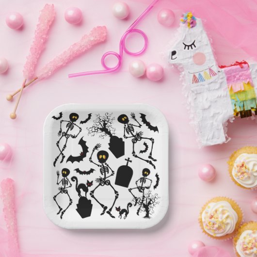 ハロウィーンスケルトンマカブレダンス ペーパープレート (パーティー)