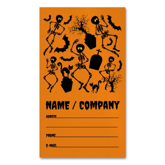 ハロウィーンスケルトンマカブレダンス マグネット名刺 (正面縦)