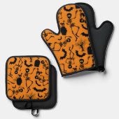 ハロウィーンスケルトンマカブレダンス 鍋つかみ&鍋敷きセット (正面/裏面)