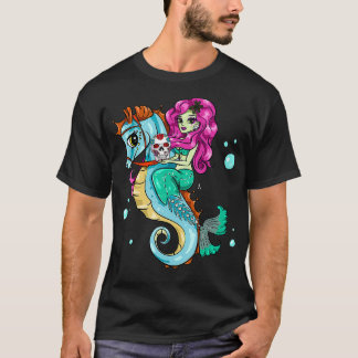 ハロウィーンスケルトンマーメイドシュガースカルシーホース Tシャツ