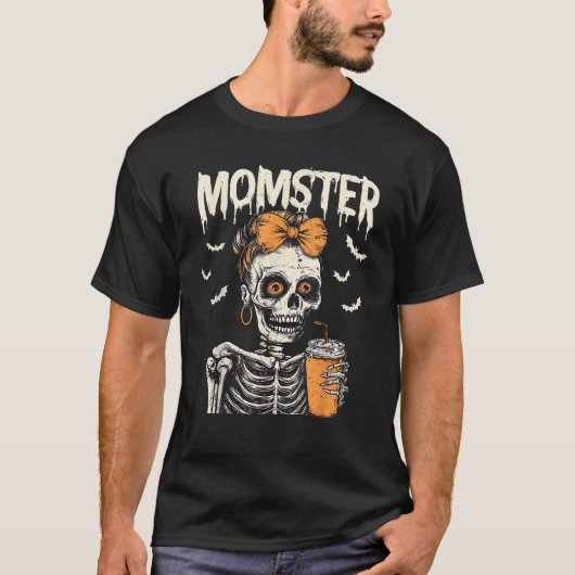 ハロウィーンスケルトンメッシーブンモスターコーヒースカル Tシャツ (正面)
