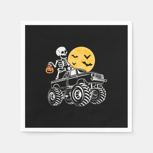 ハロウィーンスケルトンライディングトラック誕生日 スタンダードカクテルナプキン (正面)