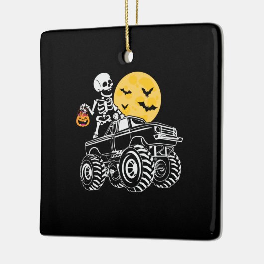ハロウィーンスケルトンライディングトラック誕生日 セラミックオーナメント (左)