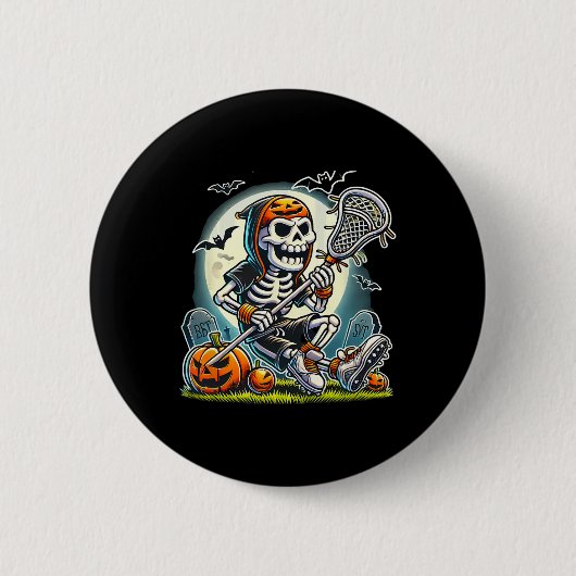 ハロウィーンスケルトンラクロス 缶バッジ (正面)