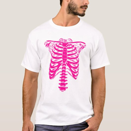ハロウィーンスケルトンリブケージピンク Tシャツ (正面)