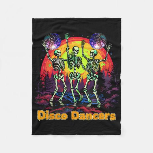ハロウィーンスケルトン不気味ディスコダンサー踊り フリースブランケット (正面)