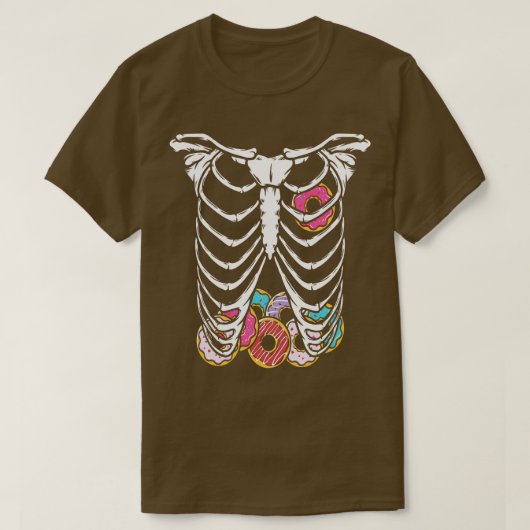 ハロウィーンスケルトン体ドーナツおもしろい Tシャツ (デザイン正面)