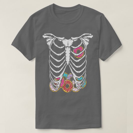 ハロウィーンスケルトン体ドーナツおもしろい Tシャツ (デザイン正面)