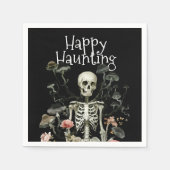 ハロウィーンスケルトン幽霊のよく出るフォレストパーティーブラック スタンダードカクテルナプキン (正面)
