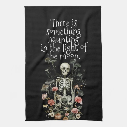 ハロウィーンスケルトン幽霊のよく出るフォレストブラック キッチンタオル (縦)