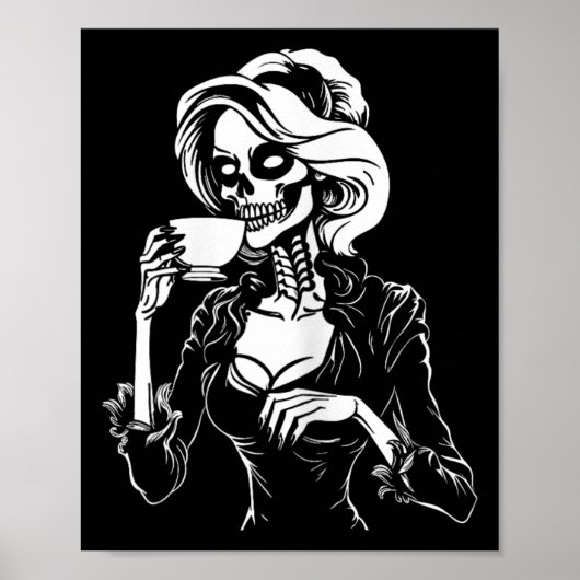 ハロウィーンスケルトン怠惰なスカルコーヒーコストを飲む ポスター (正面)