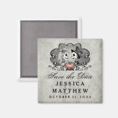 ハロウィーンスケルトン灰色の黒いハート日付の保存 マグネット (正面/裏面)