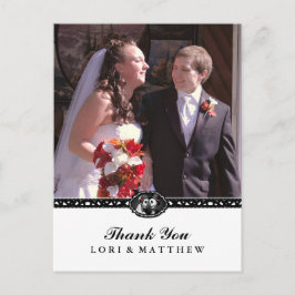 ハロウィーンスケルトン白黒写真ありがとう ポストカード