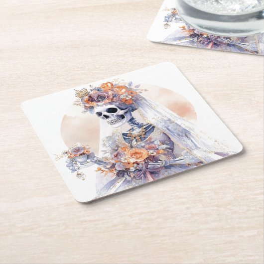 ハロウィーンスケルトン紙コースター スクエアペーパーコースター (アングル)