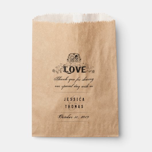 ハロウィーンスケルトン結婚ラブズの名前ありがとう フェイバーバッグ (正面)