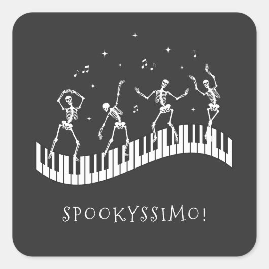 ハロウィーンスケルトン音楽先生不気味報酬 スクエアシール (正面)