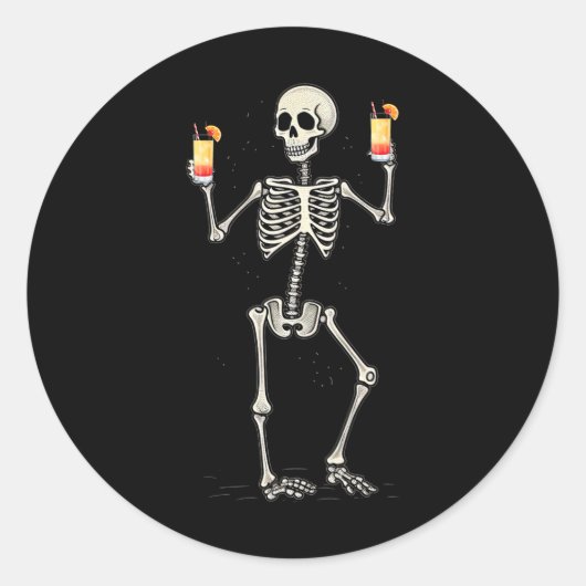 ハロウィーンスケルトン飲むテキラサンライズテール ラウンドシール (正面)