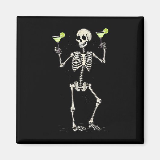 ハロウィーンスケルトン飲むマルガリータテール マグネット (正面)
