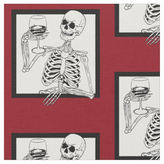 ハロウィーンスケルトン飲用ワインスカル おもしろい ファブリック (クローズアップ)