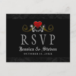 ハロウィーンスケルトン&ハートマッチング結婚式RSVP インビテーションポストカード