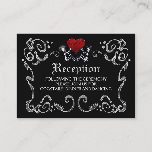 ハロウィーンスケルトン&ハート白黒披露宴 エンクロージャーカード (正面)