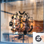 ハロウィーンスケルトンMacabreダンスウィンドウにしがみつく ウィンドウサイン (カフェ窓)