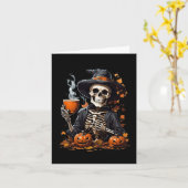 ハロウィーンスケルトンWome用コーヒーホラーを飲む カード (黄色い花)