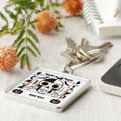 ハロウィーンスタイルスカル、こうもり、クモの巣 キーホルダー (側面)