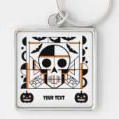 ハロウィーンスタイルスカル、こうもり、クモの巣 キーホルダー (正面)