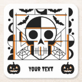 ハロウィーンスタイルスカル、こうもり、クモの巣 スクエアペーパーコースター (正面)