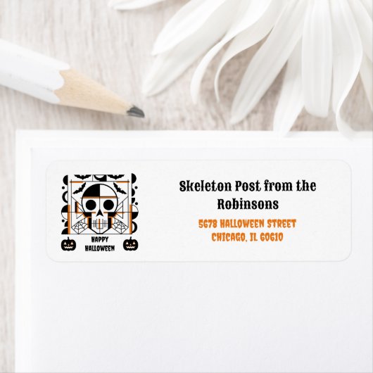 ハロウィーンスタイルスカル、こうもり、クモの巣 ラベル (インサイチュ)