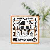 ハロウィーンスタイルスカル、こうもり、クモの巣 招待状 (スタンド正面)