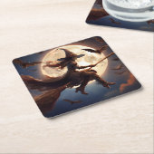 ハロウィーンスティームパンクウィッチムーンライトフライト スクエアペーパーコースター (アングル)