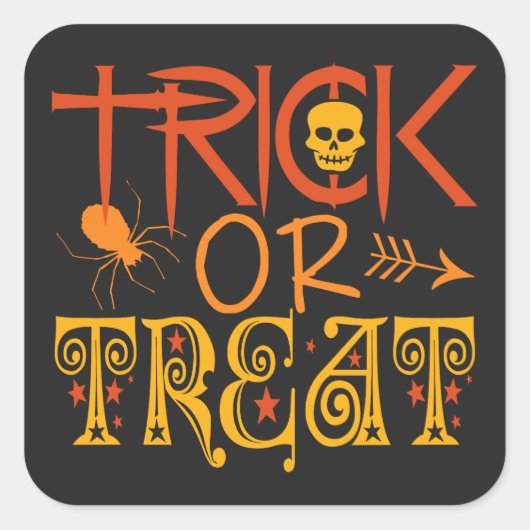 ハロウィーンステッカーのトリックまたは治療 スクエアシール (正面)