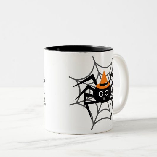 ハロウィーンスパイダーくもの巣Tシャツとギフト ツートーンマグカップ (正面右)